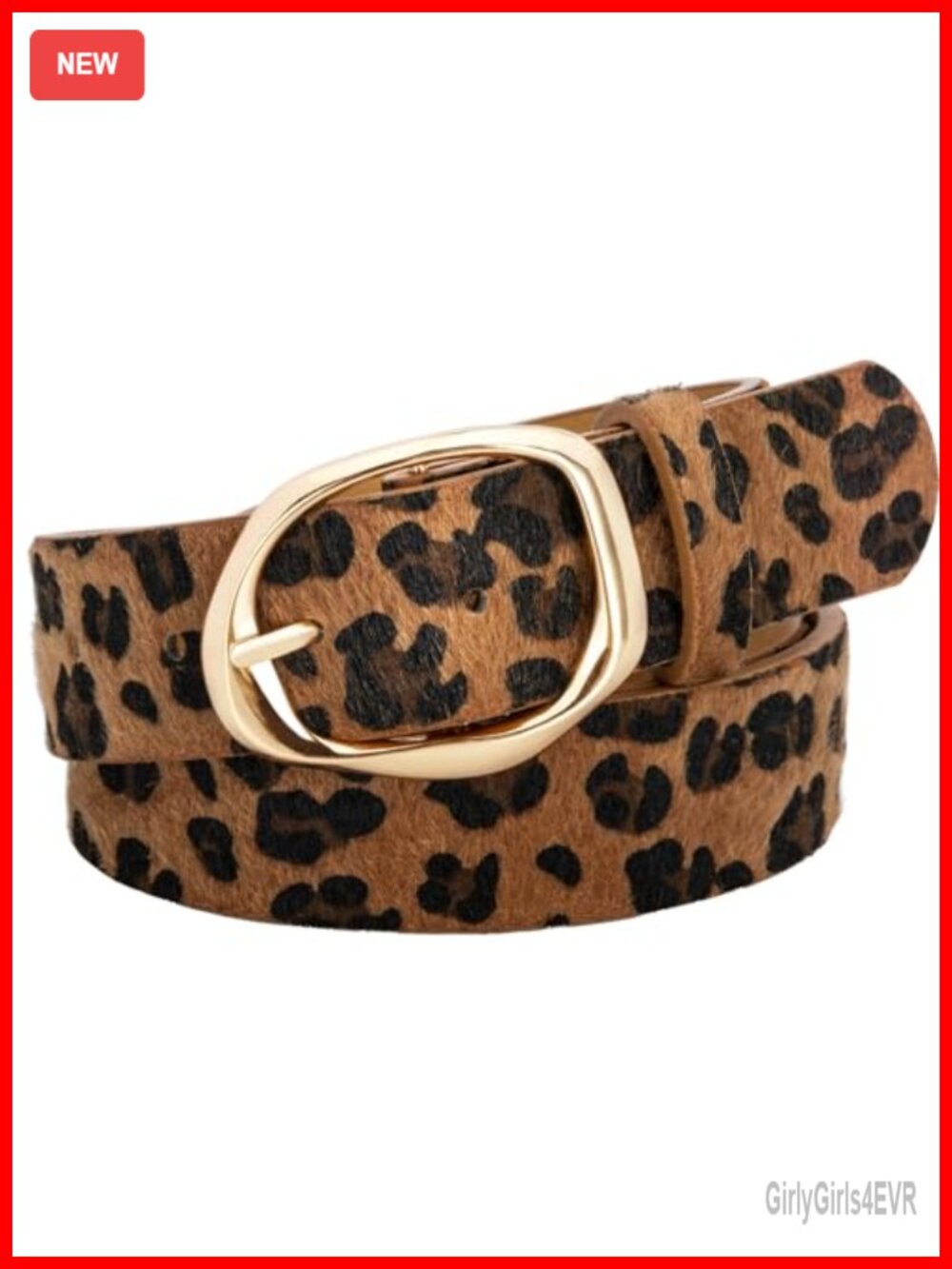 Leopard Print Faux Leather Belt for Women Gold Buckle